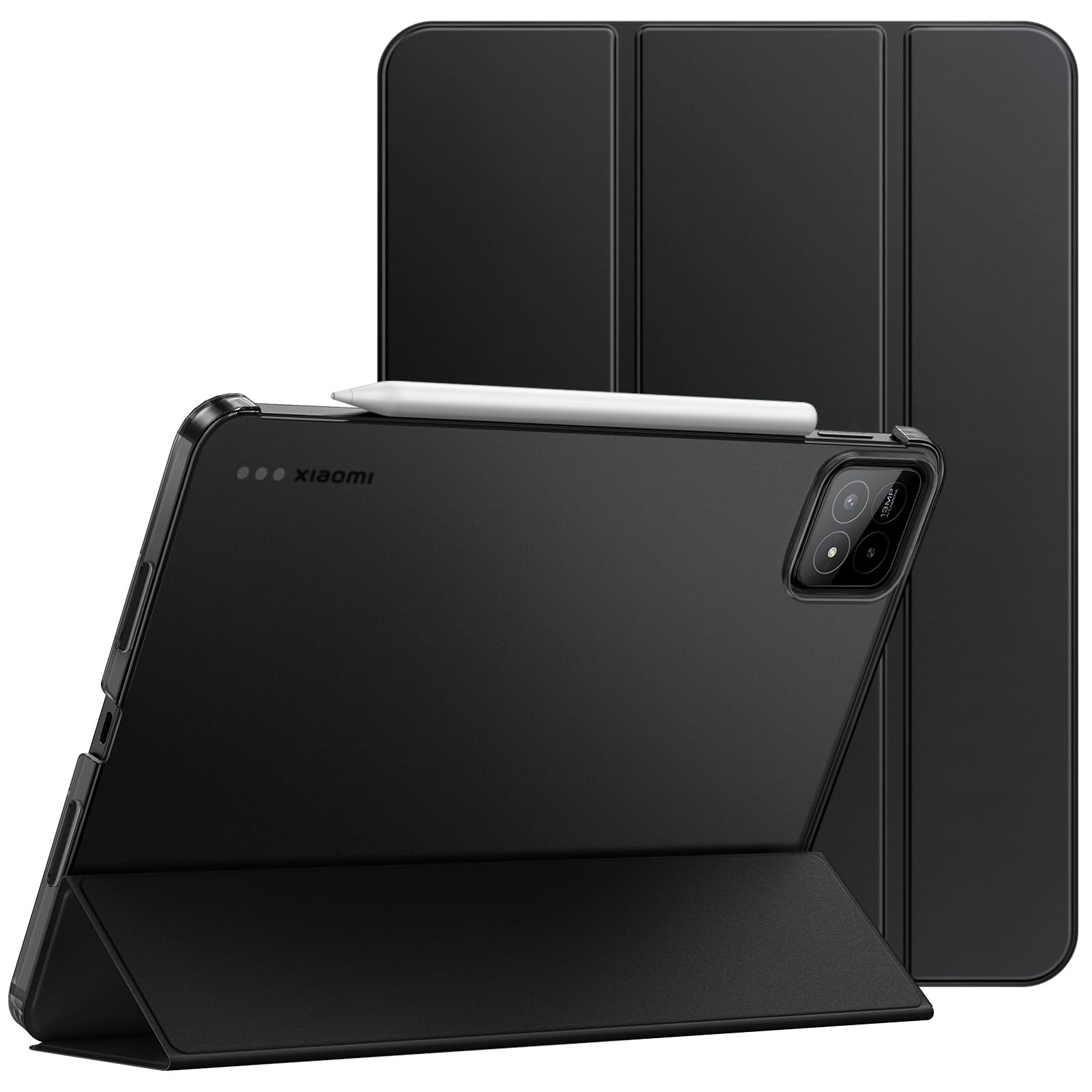 JETech Hülle für Xiaomi Pad 7/7 Pro (11,2 Zoll, Modell 2025), Dünn Transluzente Rückseite Tri-Fold Ständer Tablet Schutzhülle mit Auto Wachen/Schlafen (Schwarz)