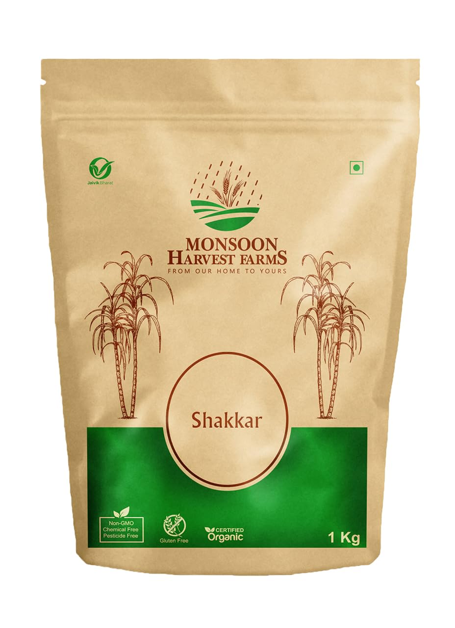 MONSOON HARVEST FARMS Organic Shakkar/Jaggery Powder, Direct From Farmer, Certified Organic, Pure & Natural, Rich Organic Gud Powder, Chemical Free, Mineral-Rich, Production, Natural Sweetener