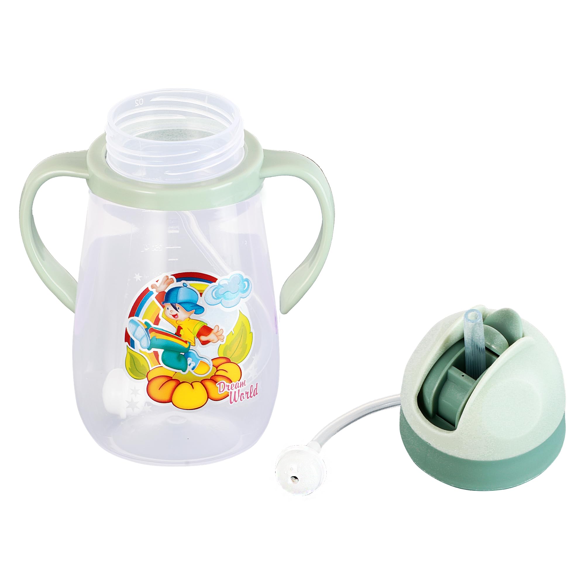 Nabhya Spill-Proof Kids Transparent with Gravity Ball Straw Sipper Cup Water Bottle with Handles - 350ML (Green)-image-15