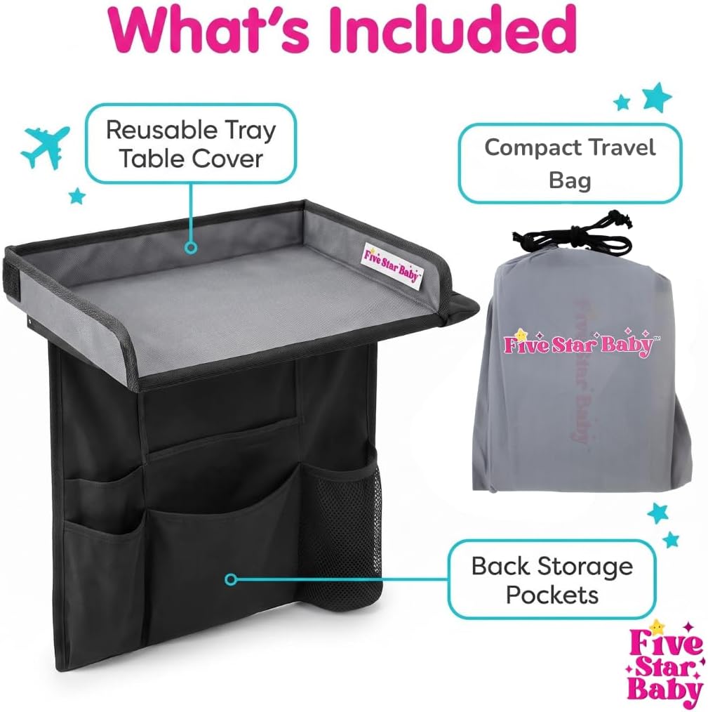 Kids Airplane Tray Cover – Toddler Travel Tray Table Organizer with Storage Pockets, Spill-Proof Edges, Foldable Airplane Seat Tray Cover for Toddlers & Kids - Grey