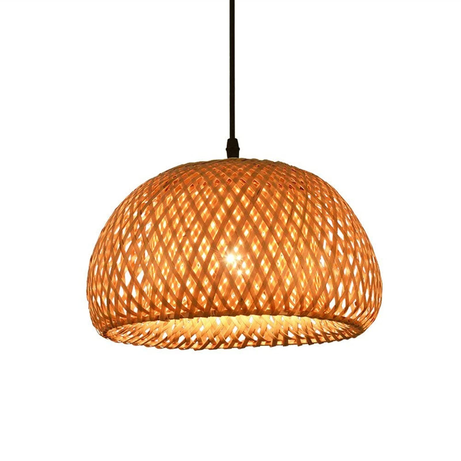 OUUED Vintage Wood Spherical Hollow Pendant Light Chandelier Industry Antique Hand Woven Bamboo Hanging Pendant Lamp LED E27 Kitchen Restaurant Dining Room Ceiling Lighting Fixtures