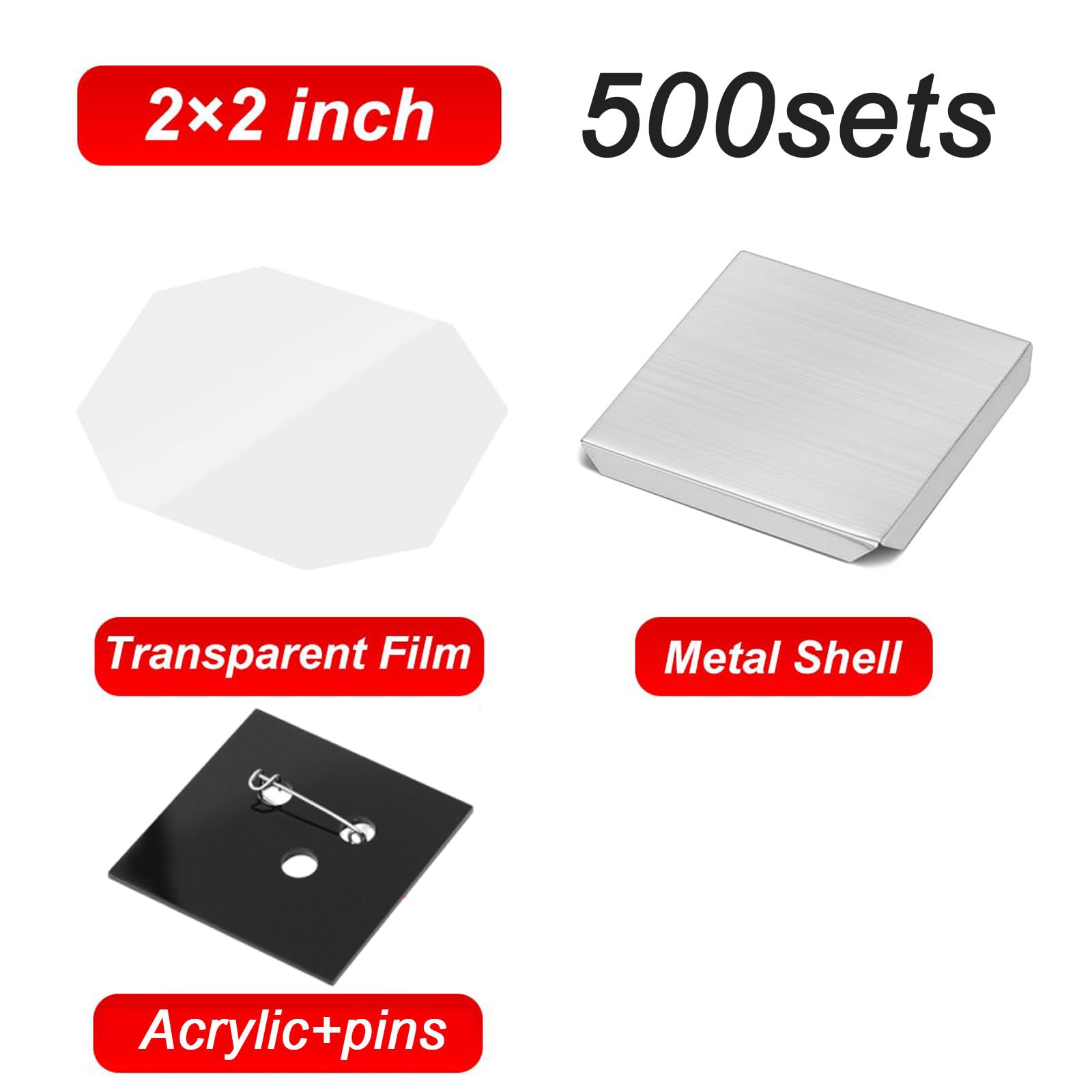 Kartonmagnetmaterialien mit Foto-Button-Zubehör, Kühlschrankmagnet-Nachfüllpackung und Bastelset für kreative DIY-Geschenkideen Pin-2x2in-500set