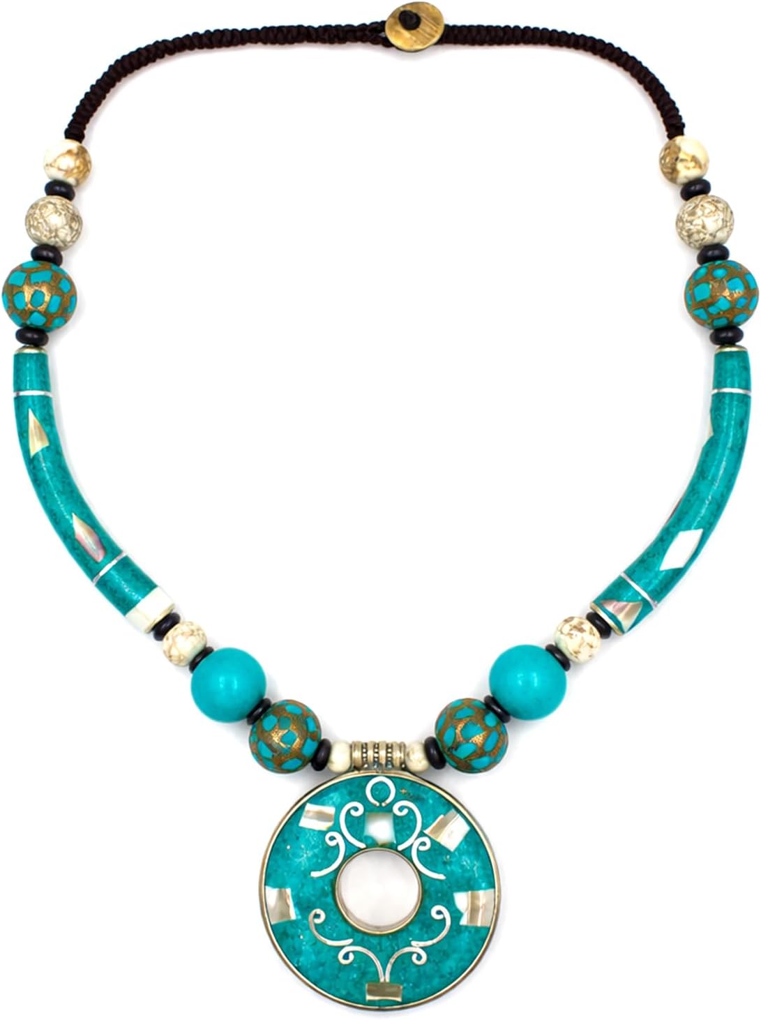 Tibetan Silver Pendant Turquoise Collar Necklace for Women Boho Artisan Choker Jewelry Ethnic Statement Festival Necklace