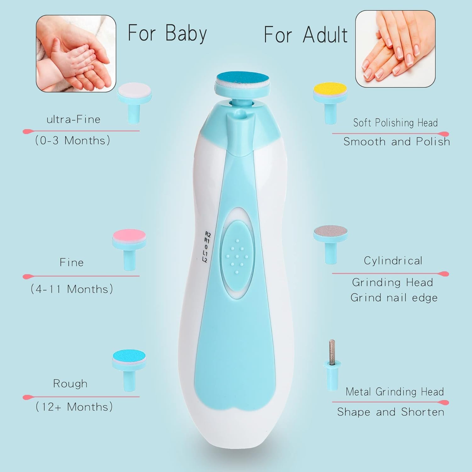 Baby Nail Trimmer Electric Baby Nail Clippers with Light Newborn Infant Toddler or Adults 6 Grinding Pads Kids Nail Care Trimmer (Multi-color-Blue-pink) pack of 1 BABY NAIL TRIMMER) - Image 2 thumbnail