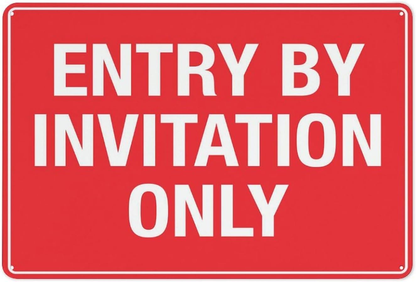 Warning Sign - Entry By Invitation Only, Reflective Aluminum Metal Sign with Symbol, for Private Events, Clubs, Indoor Outdoor Use, 12x8 inch