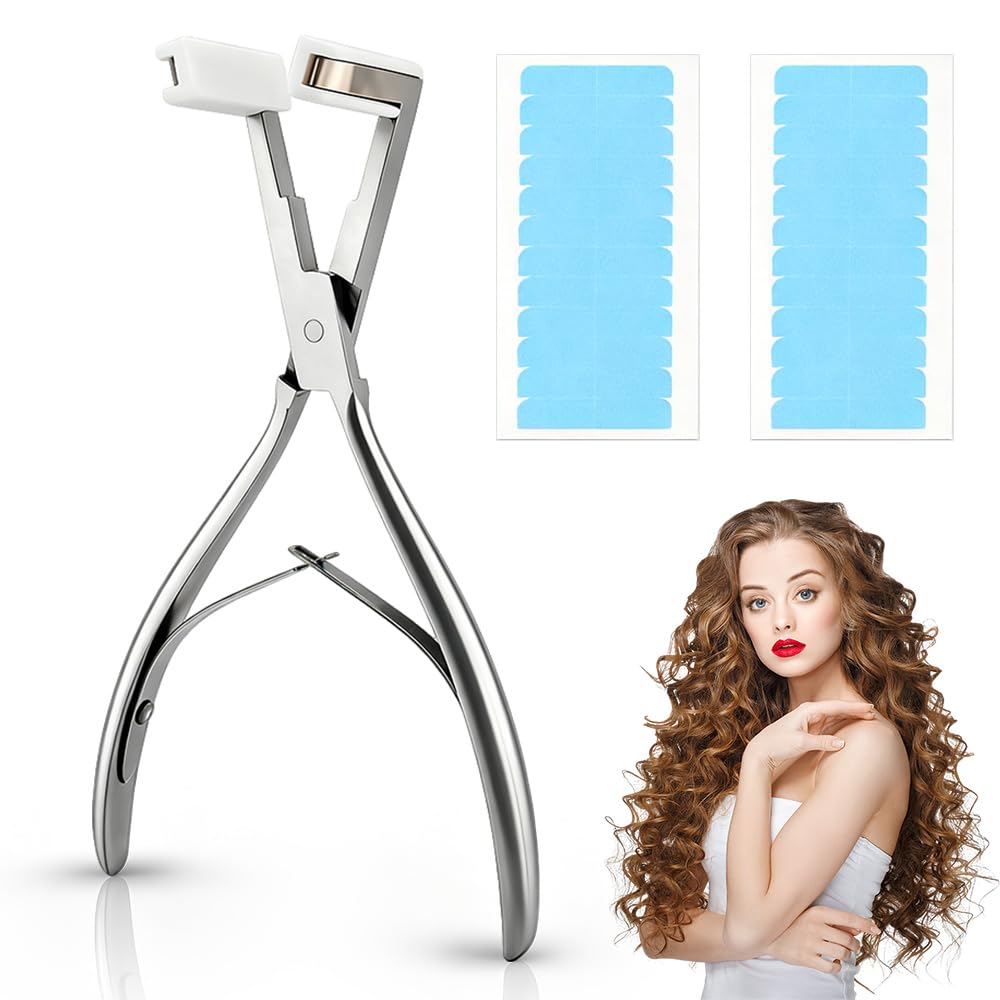 BIZOI Tape-in Hair Extension Pliers, Pro Range Tape Hair Pliers,Stainless Steel Hair Extension Clamp Tool with Silicone Pads and 2 Hairs Extension Tape,Flat Jaw Sealing Pliers for Tape Hair Extensions