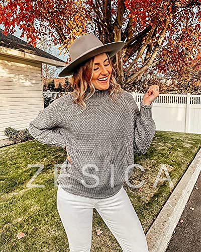 Image of ZESICA Women's Turtleneck Batwing Sleeve Loose Oversized Chunky Knitted Pullover Sweater Jumper Tops,Grey2,XX-Large