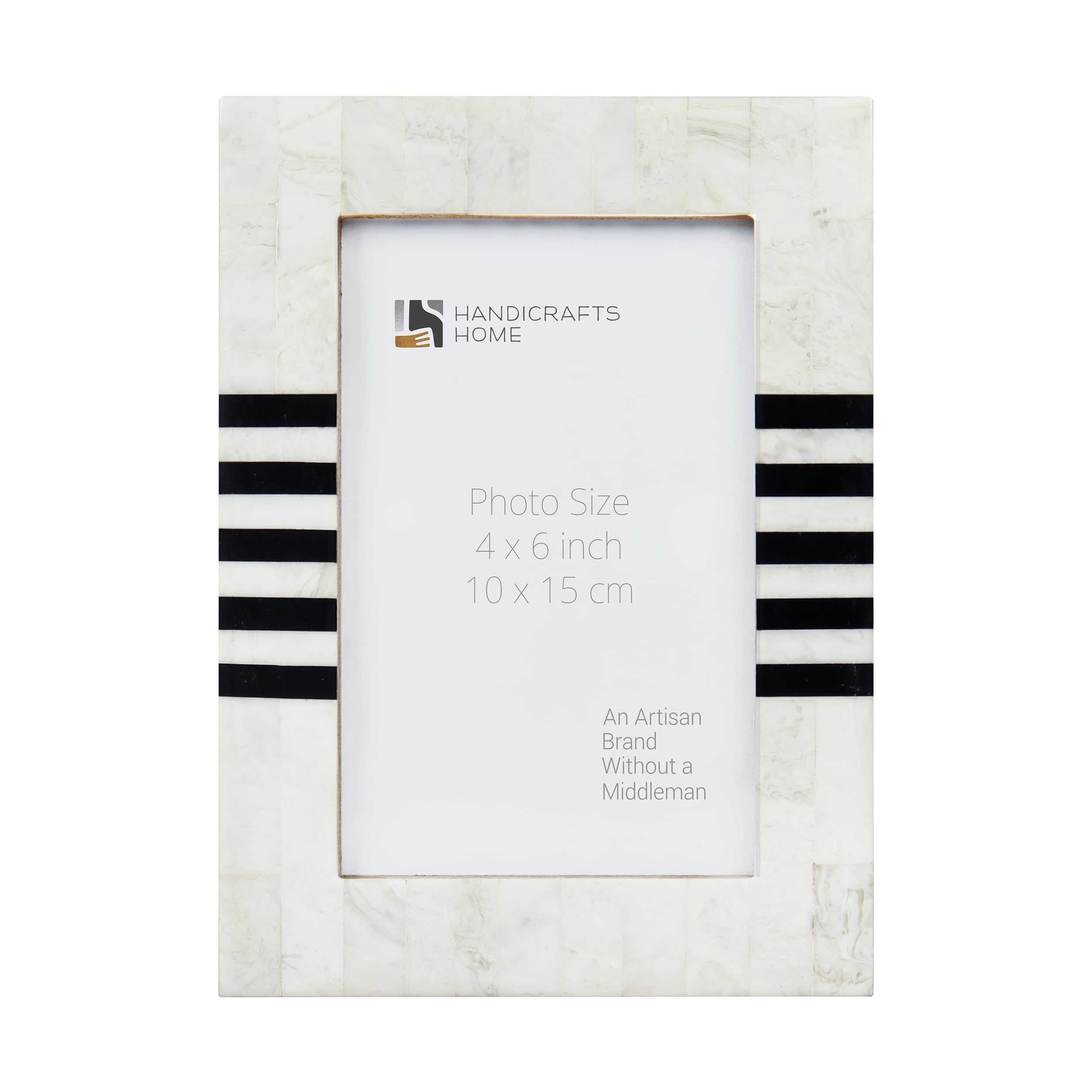 Handicrafts Home Black 4x6 Picture Frame, Handmade Resin Inlay Decorative Photo Frame, White Picture Frame for Tabletop Display or Wall Hanging Frame for Living Room Wall Decor Office Desk Decor