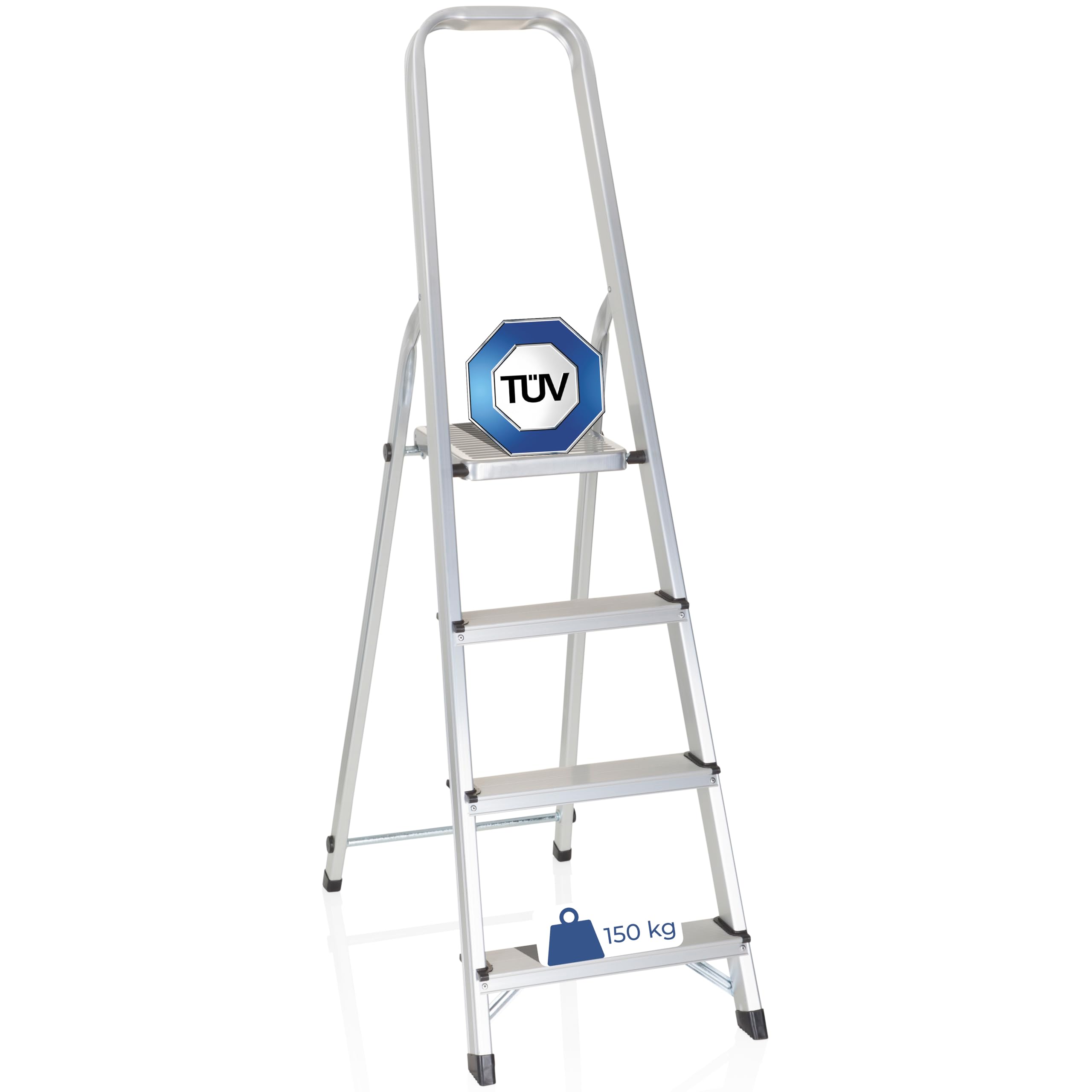hjh OFFICE folding ladder SOLID II aluminium 4 steps big platform round handle sturdy high step ladder silver