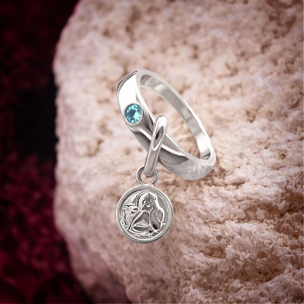 CLEVER SCHMUCK Taufring Kette Silber Schutzengel hellblau + Veneziakette 36 cm glänzend Sterling 925 Taufgeschenk im Etui hellblau