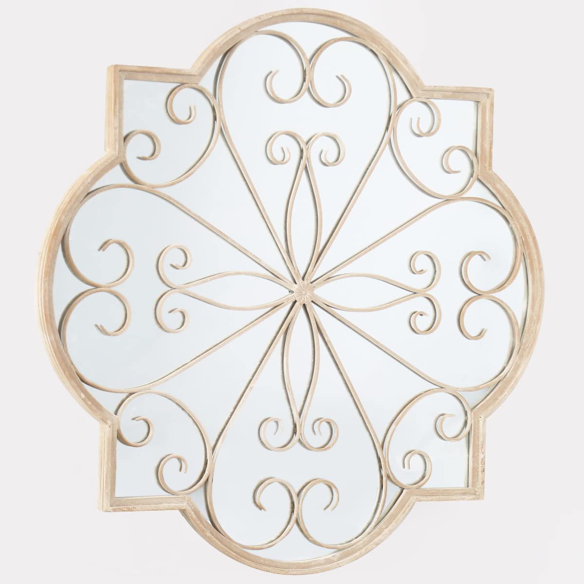 MirrorOutlet Rose Petal shaped Metal Shabby Chic Decorative Window Cream Wall Mirror, Ivory, 90cm X 90cm