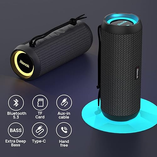 Miniatura 4 de RIENOK Altavoz Bluetooth portátil 30 W emparejamiento dual estéreo inalámbrico verdadero sonido HD IPX7 impermeable deportes al aire libre ducha