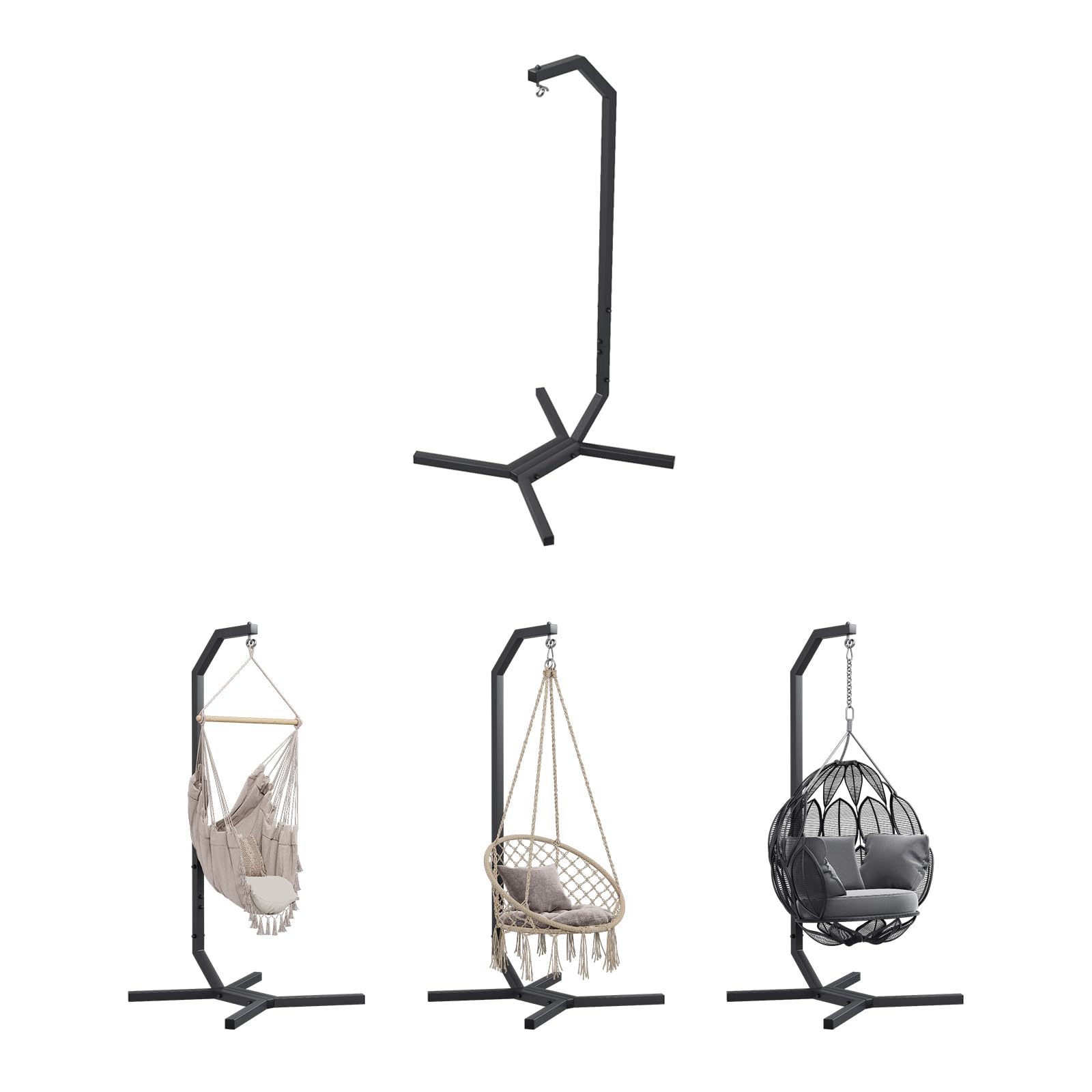 QLS Hängesessel Gestell 203 cm aus Stahl mit Haken bis 100 kg Schwarz | Robuste Stahlkonstruktion mit wetterfester Pulverbeschichtung, geeignet für Garten, Balkon, Terrasse und Innenbereich