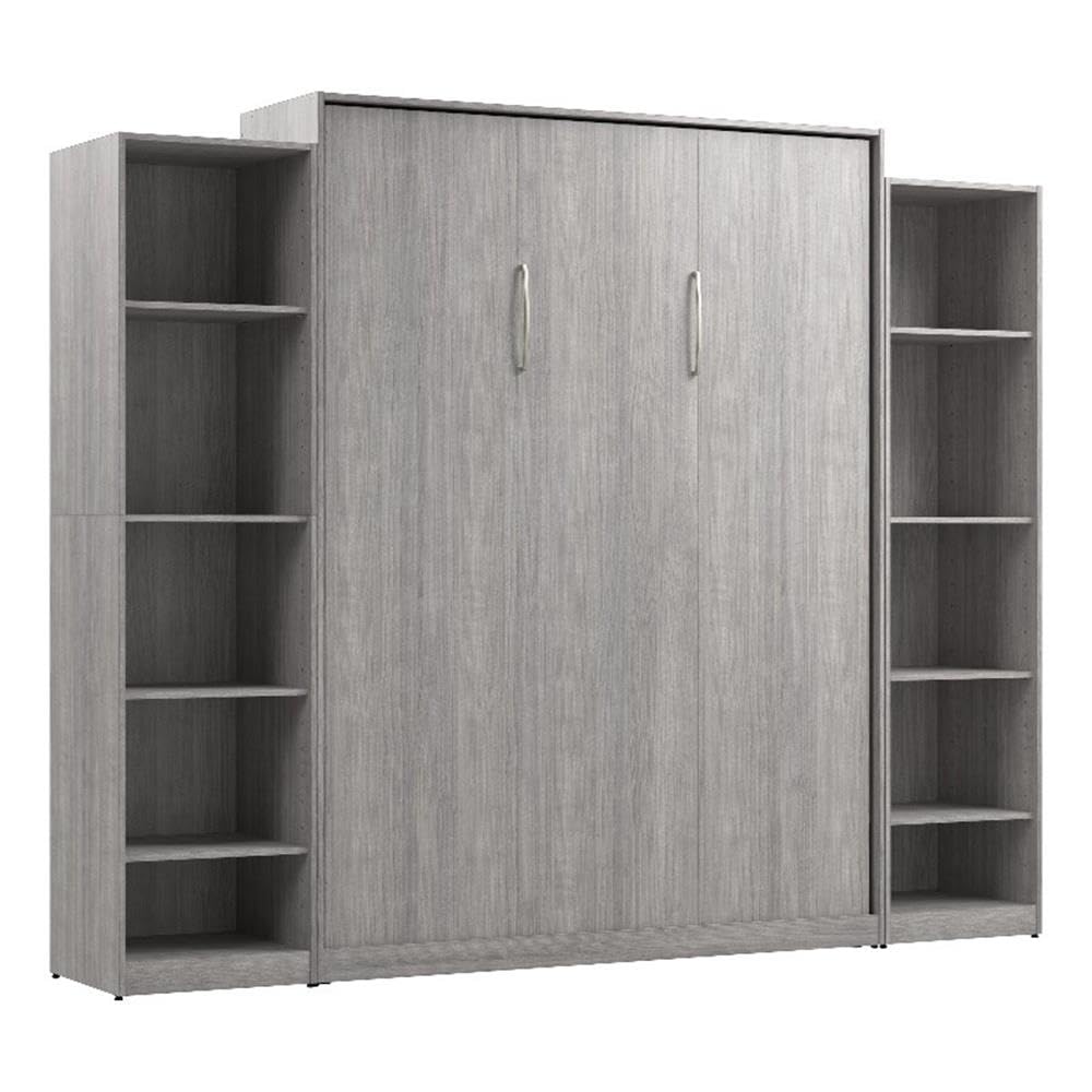 Bestar Claremont Queen Murphy Bed with Closet Organizers (105W) in Platinum Gray, Space-Saving Sleeping Arrangement for Multipurpose Room
