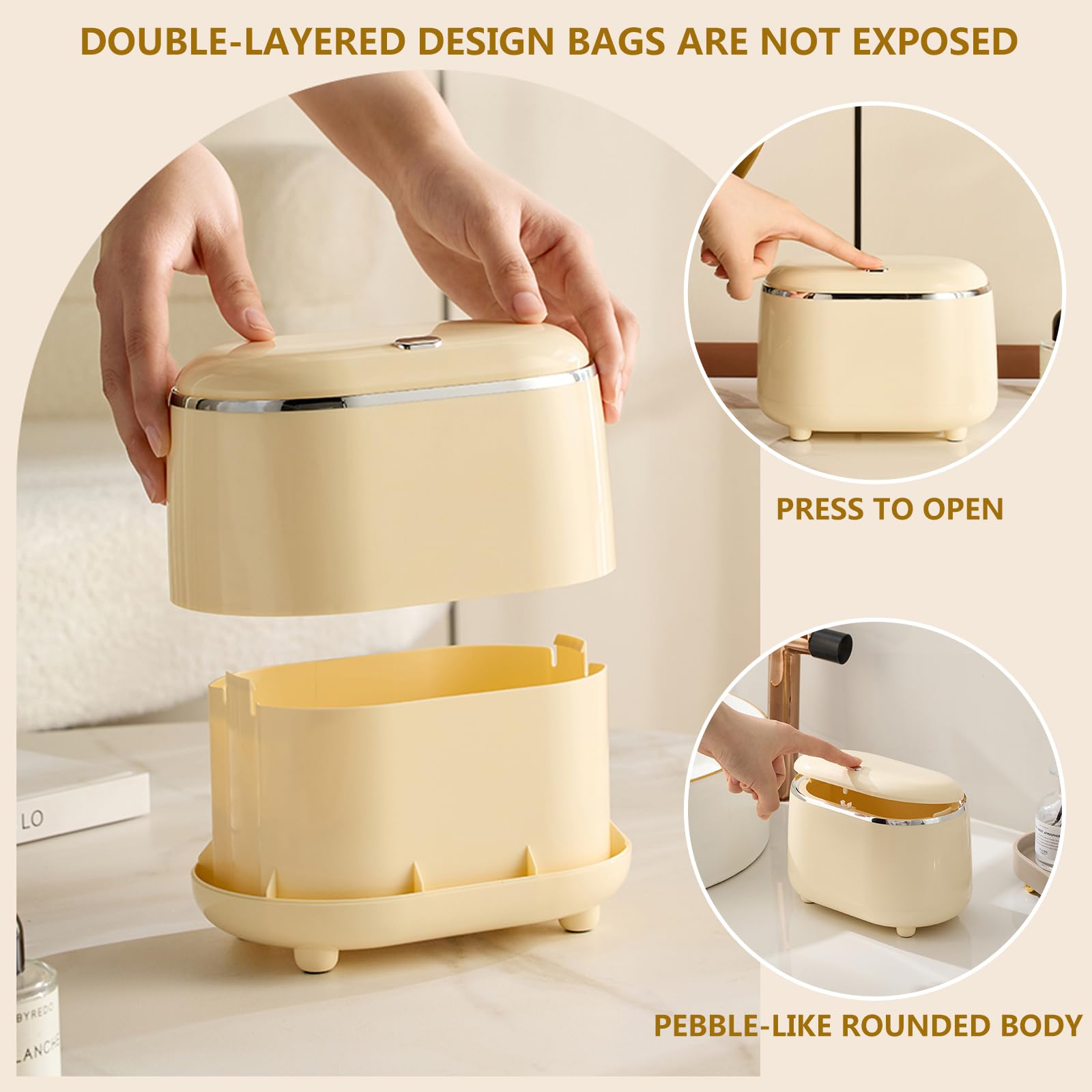 Mini Cestino da Scrivania,Pattumiera da Tavolocon Coperchio,Portable Cestino da Tavolo per Camere da Letto, Sale da Pranzo, Bagni, Uffici Ecc. (Bianco)