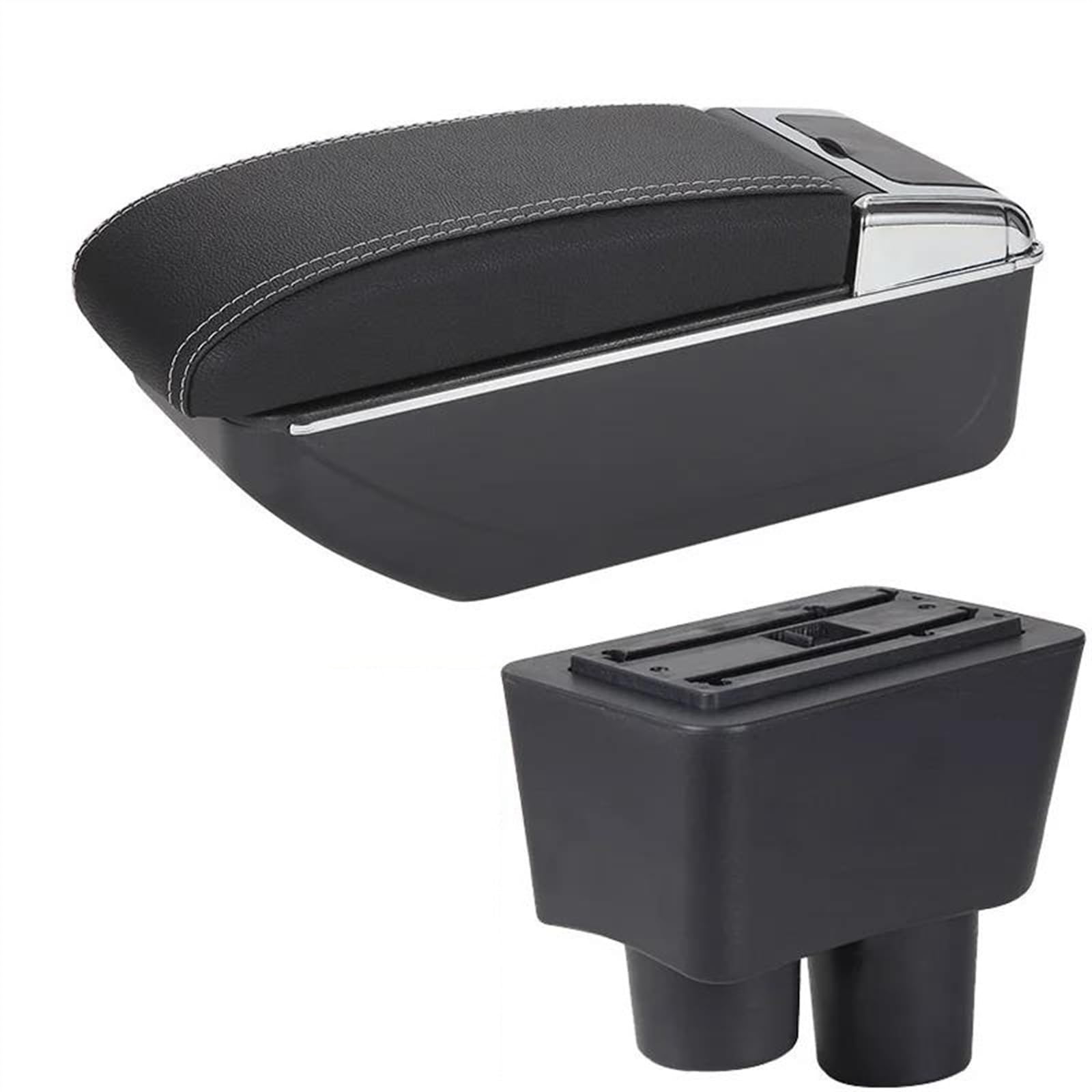 NOHEEU Car Armrest Special Storage Box Modification Parts For Almera For Versa(D3 Black white No USB)