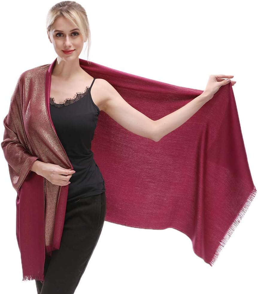 LMVERNA Women's Sparkling Metallic Soft Pashmina Shawls and Wraps Scarf in Solid Colors