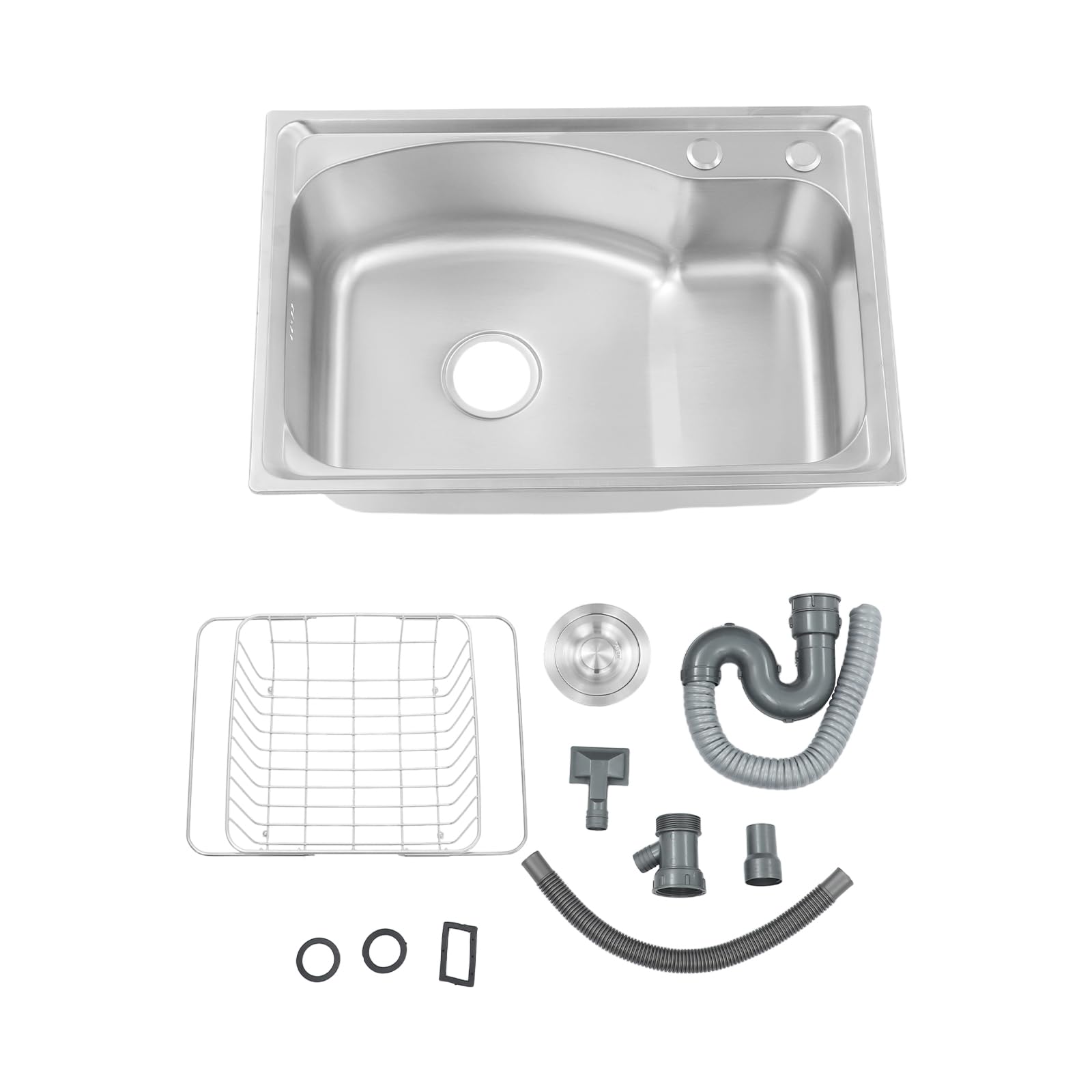 Fregadero Inox Cocina Empotrable Gran Capacidad, Fregadero Rectangular Moderno Plata, Demasiado Completo, Escurredor, Bajo Plano o Empotrado, Accesorios Incluidos, Fácil de Instalar 65x44x20cm