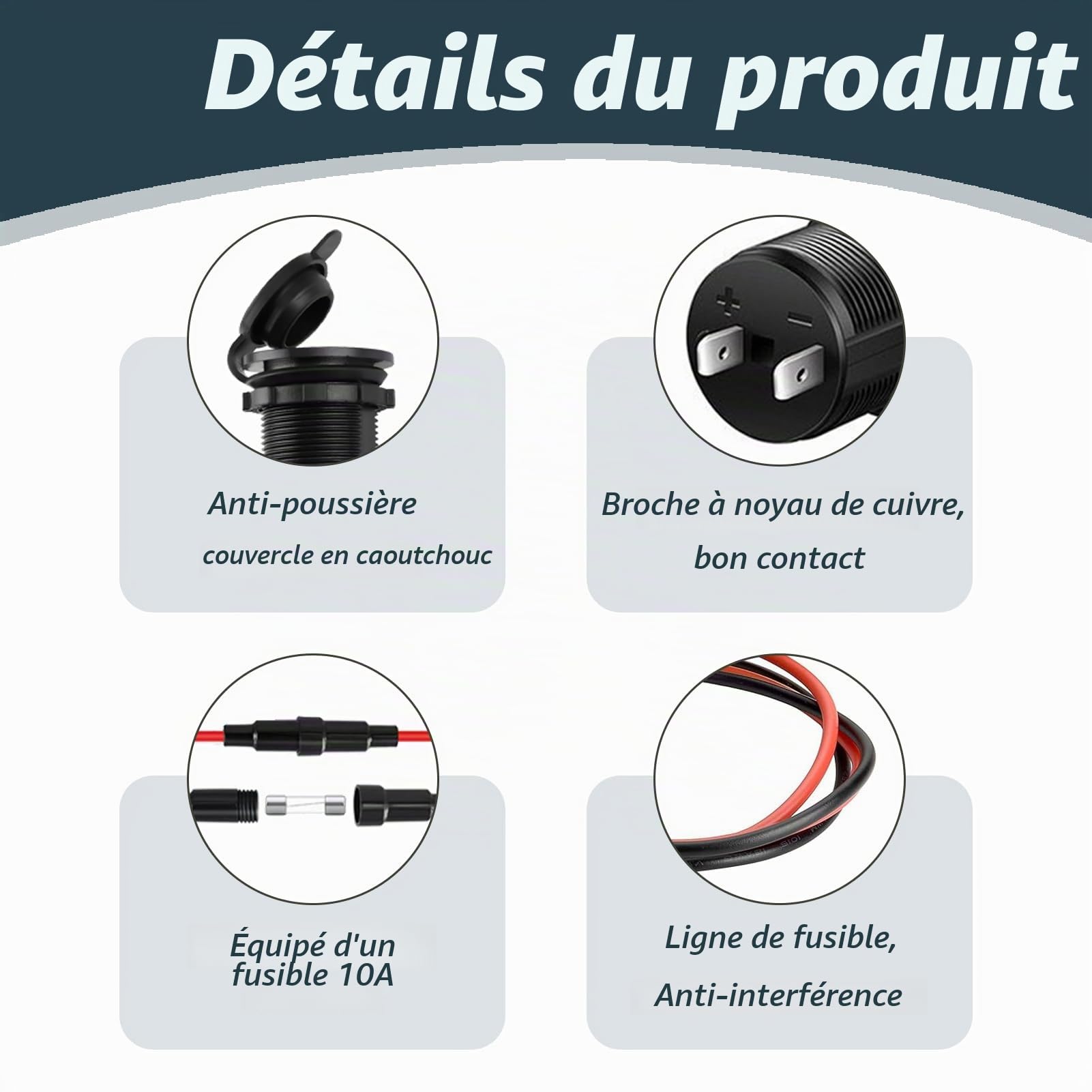 2 Pièces Prise Allume Cigare Étanche Voiture 12V avec Câble 60 cm pour Voiture Moto Bateau, Prise de Courant Accessoire DC 12 Volts Fusible Intégré, Raccordement Facile pour Appareils GPS Téléphone