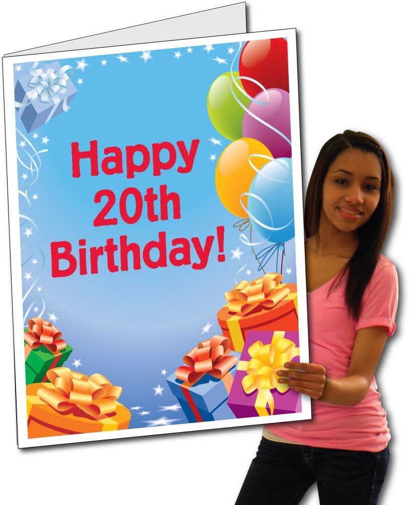 VictoryStore Jumbo Greeting Cards: Giant 20th Birthday Card (presents & balloons) 2 feet x 3 feet card with envelope 12600