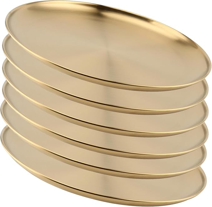 5 Pieces 8 Inch Stainless Steel Round Plate, Metal Camping Plates Stainless Steel Plates Reusable Metal Dinner Plates For Outdoor Picnic Camping
