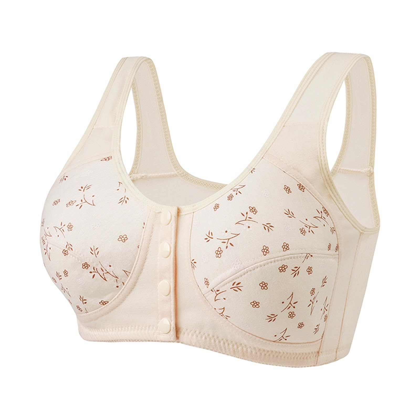 Daisy Bras for Older Women Front Closure Convenient Everyday Bras Mid Buttons Comfortable No Underwire Gathering Bras XX-Large 4-white