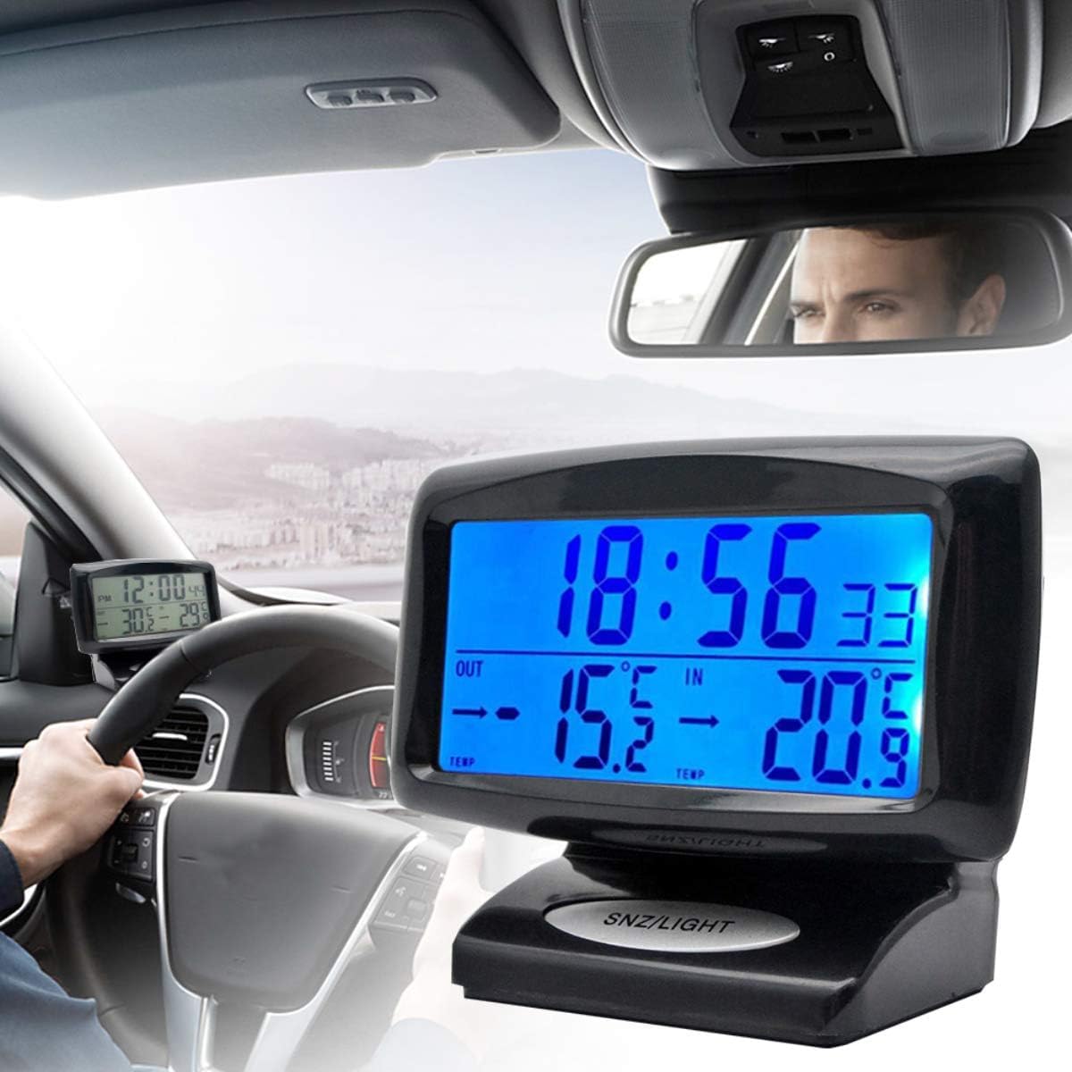 Auto Innen und Außen Temperaturmessgerät, Thermometer Elektronische Uhr Blaue LCD Hintergrundbeleuchtung, für Auto mit Digitalanzeige und Thermometer,temperaturmessgerät innen außen