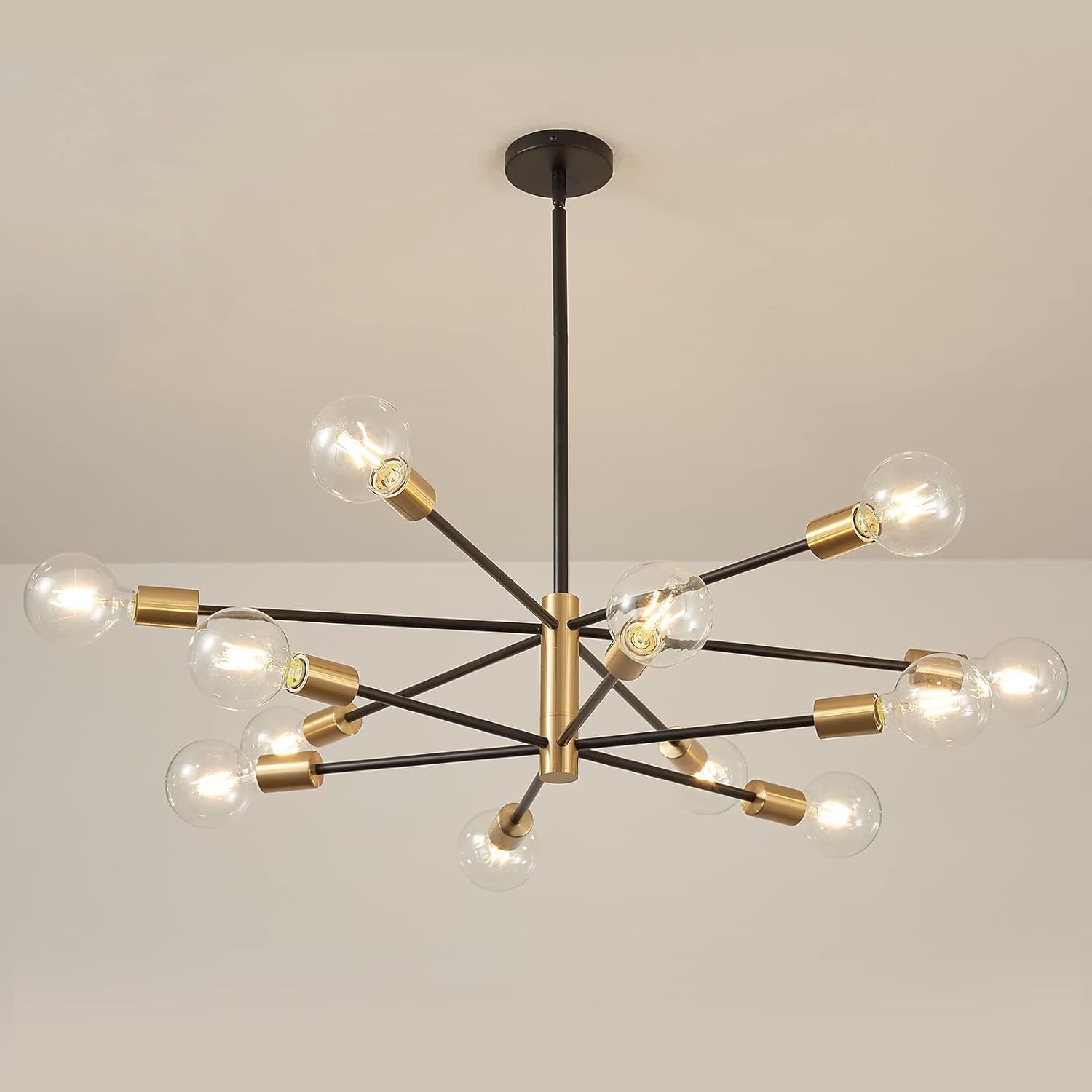 Modern Sputnik Chandelier Black and Gold Mid Century Chandelier Over Table, 12-Light Chandeliers Ceiling Light Fixture Height Adustable Pendant Light for Bedroom Dining Living Room (12-Light)