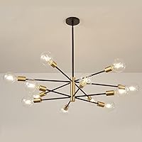 Vista 10 de Candelabro Sputnik MOUFIER, lámpara de techo en negro y dorado, altura ajustable, E27, iluminación moderna de techo, lámpara para sala de estar, 5