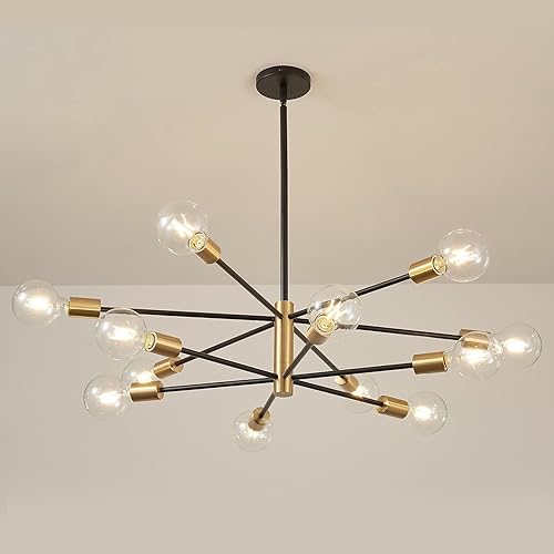 Miniatura 10 de Candelabro Sputnik MOUFIER, lámpara de techo en negro y dorado, altura ajustable, E27, iluminación moderna de techo, lámpara para sala de estar, 5