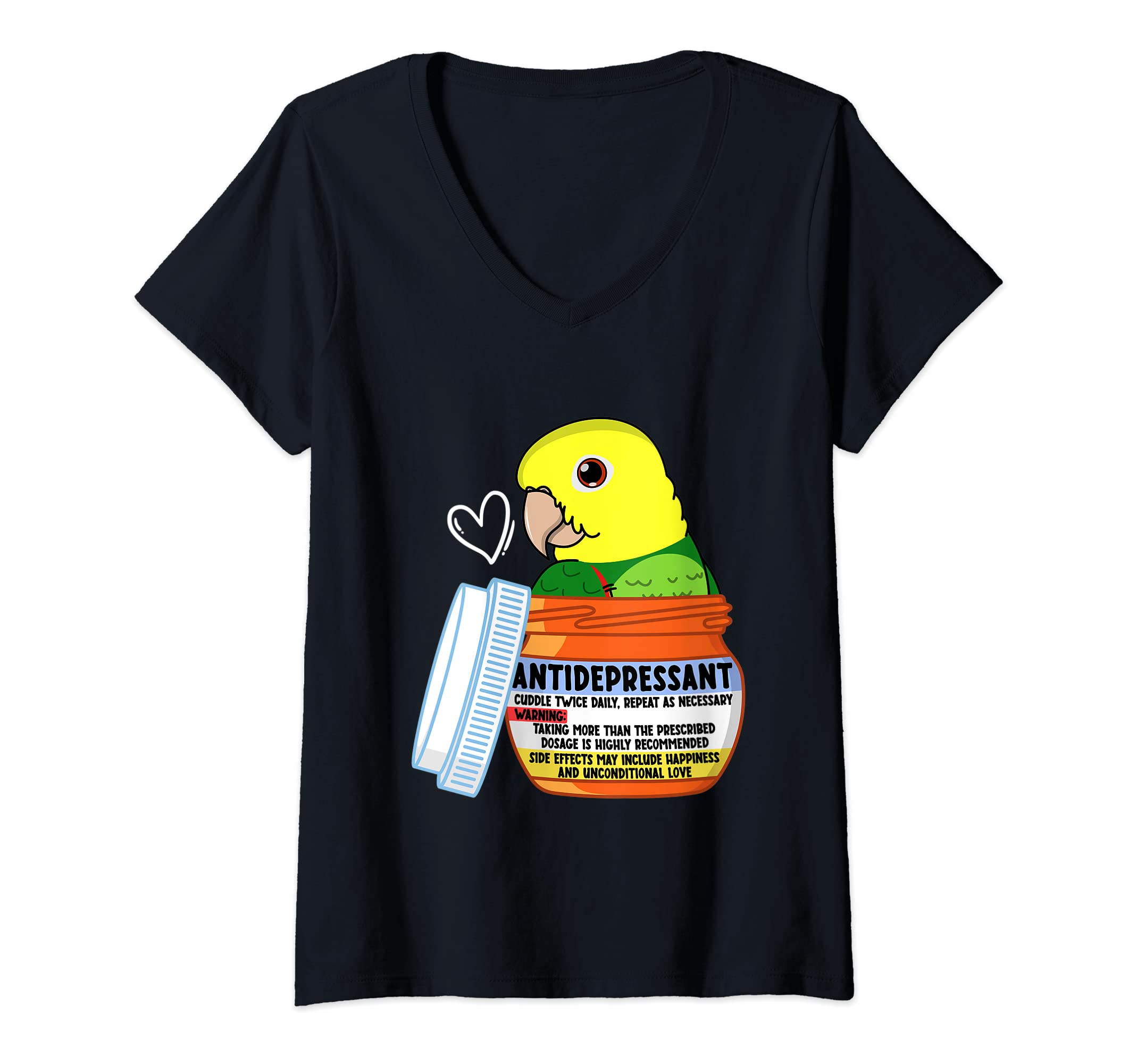 Womens Cute Antidepressant Parrot I Double Yellow-headed Amazon V-Neck T-Shirt