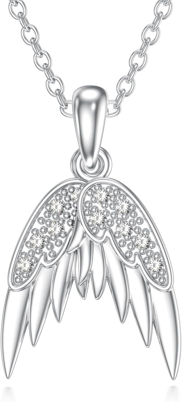 Diamond Angel Wings Necklace for Women 925 Sterling Silver Feather Necklace With Lab Grown Diamond Gift for Birthday