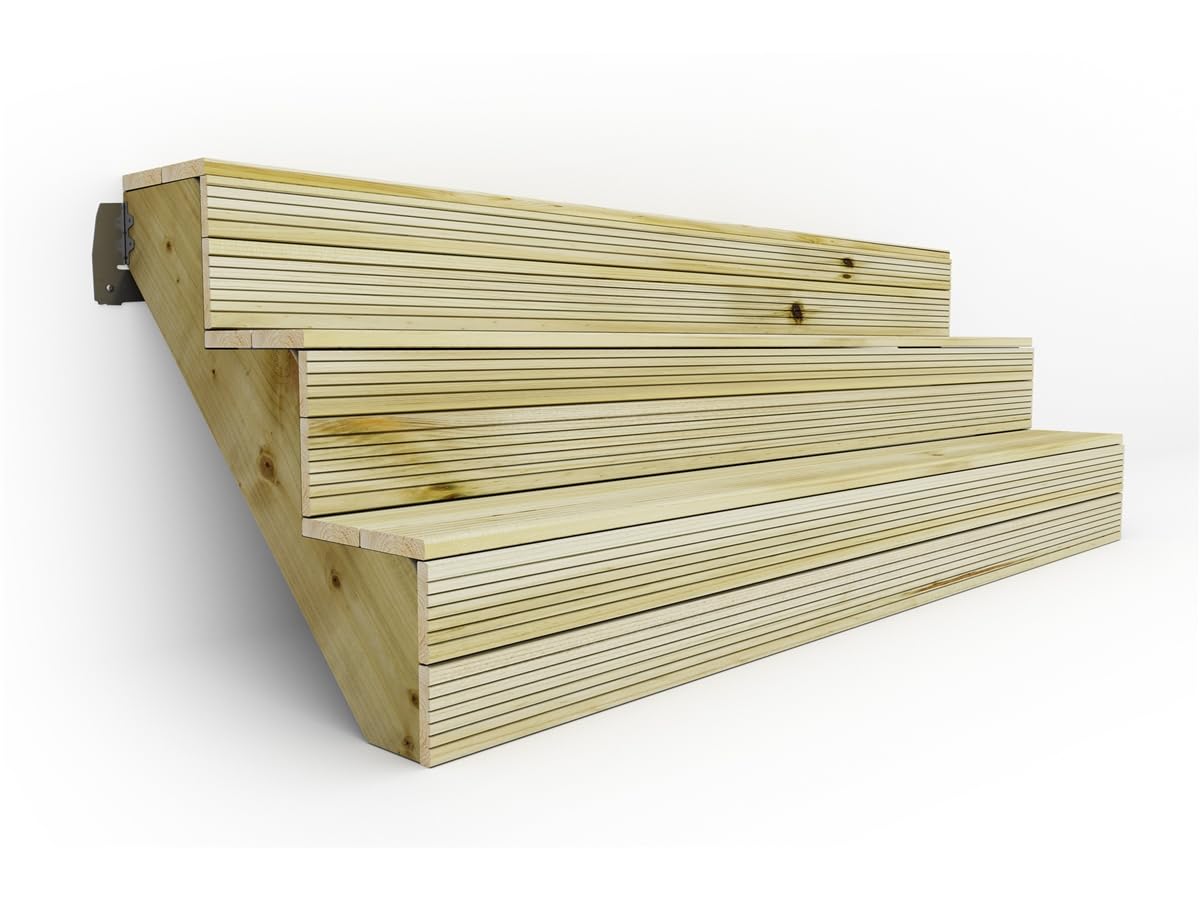 eDecks 3 Step Wooden Decking Stairs Kit, 890mm Span, Pressure Treated Timber, Flat Pack Steps Stringers, Deck Boards