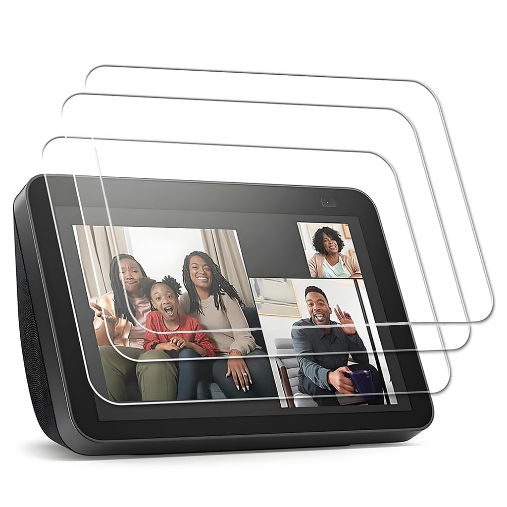 zorbes® 3 pack tempered glass screen protectors for echo show 8 smart speaker, touchscreen hd screen protector, anti-scratch, bubble free anti-glare screen protectors