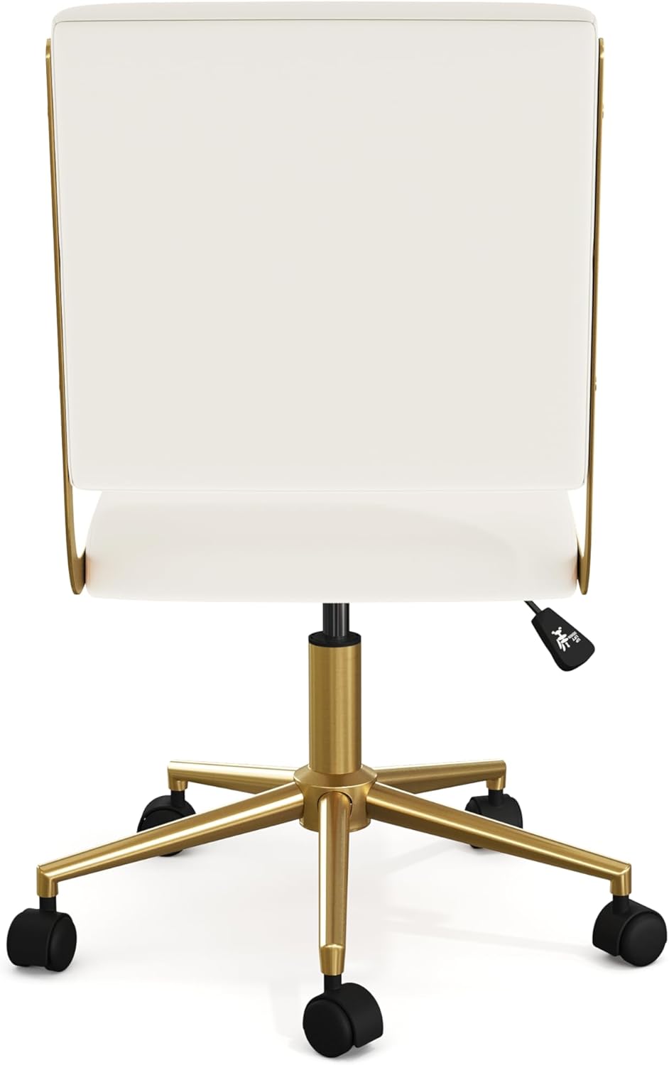 Martha Stewart Lulu Swivel Task Chair with Height Adjustable Seat for Home Office in Off White Faux Leather with Polished Brass Frame - Image 9