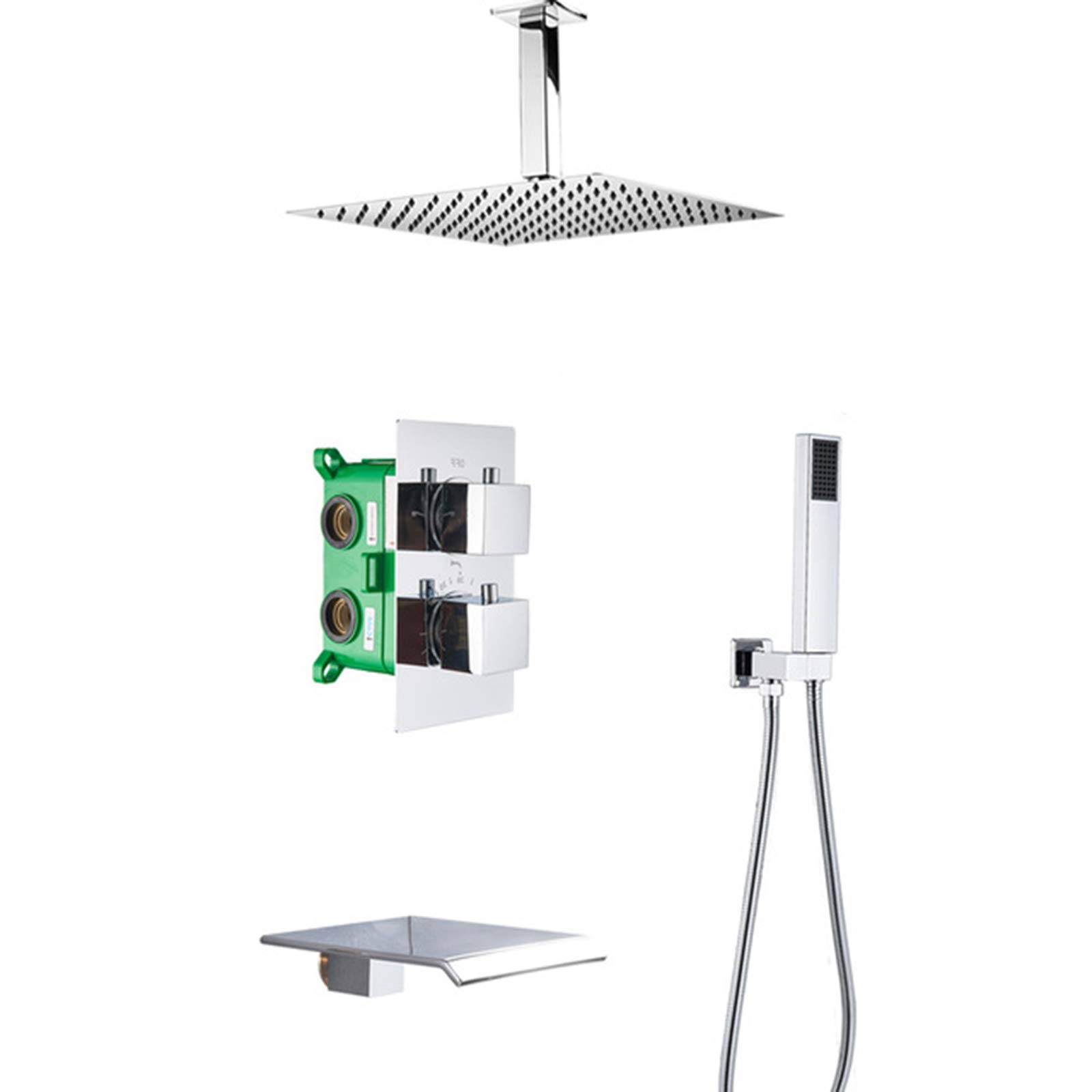 NGDFGR Thermostatic Shower Ceiling Mounted, Rome Shower Faucet Set Bathroom Rain Mixer Shower Combo Set With Head Handheld, Rainfall Shower Head,8In,size_name-10inch