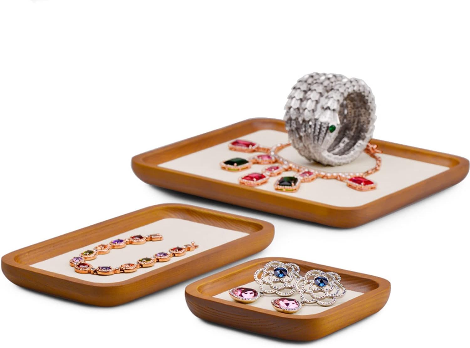 Solid Wood Jewelry Display Flat Tray for Rings Earrings Necklace Bracelet, Jewelry Photograph Display(Beige,M) - Image 6