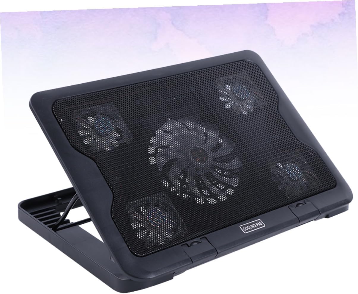 DOITOOL USB Laptop Cooling Pad with 5 Fans Portable Black Cooling Base for Notebooks Multi-Angle Adjustable Stand with Anti-Skid Heatsink