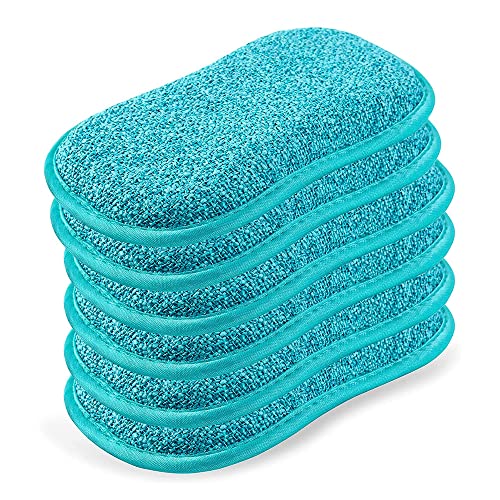 Image of Durable Scrub Scouring Sponge, Non-Scratch Microfiber Multi Surface Scrub and Wipe Sponges, Effortless Cleaning of Dishes, Pots and Pans, 6 Pack, Blue