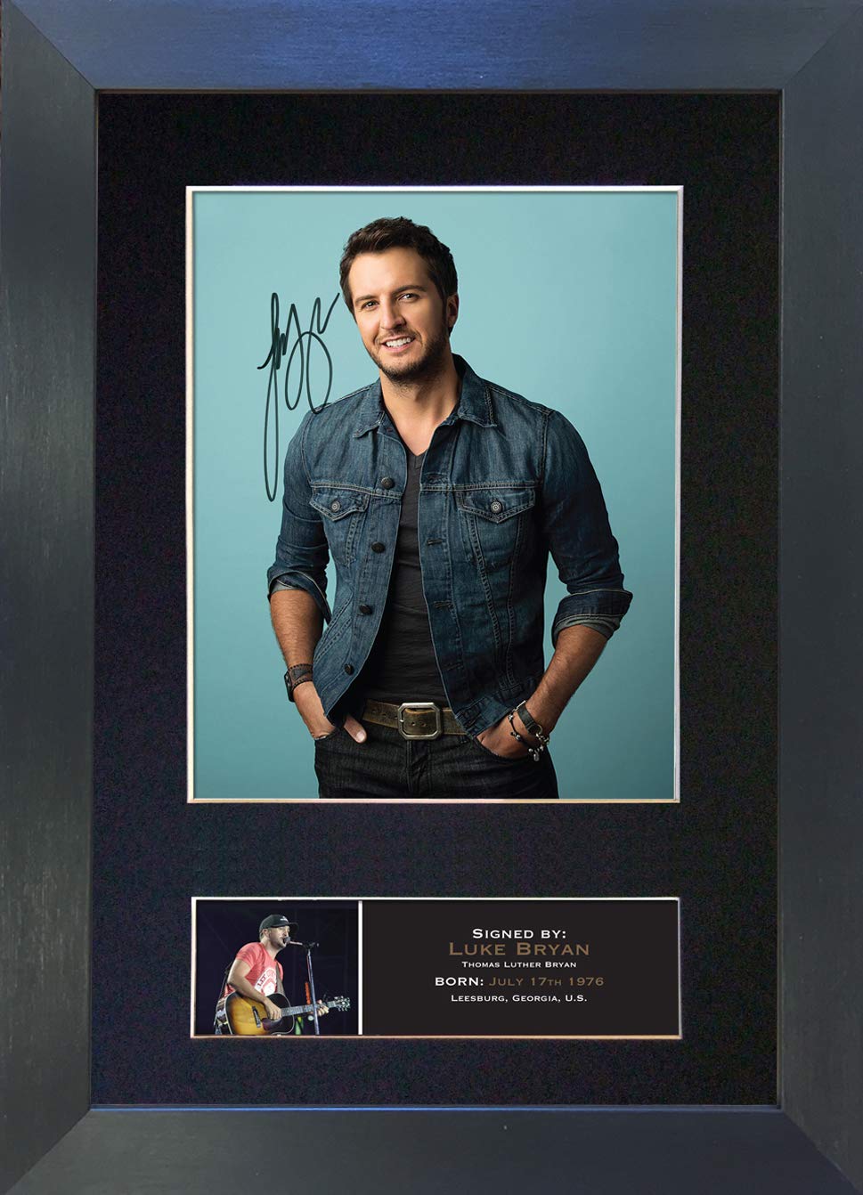 U've Been Framed Black,Gold #780 Luke Bryan Signed Autograph Mounted Photo Reproduction Print A4 Rare Perfect Birthday (297 X 210Mm) (Black Frame)