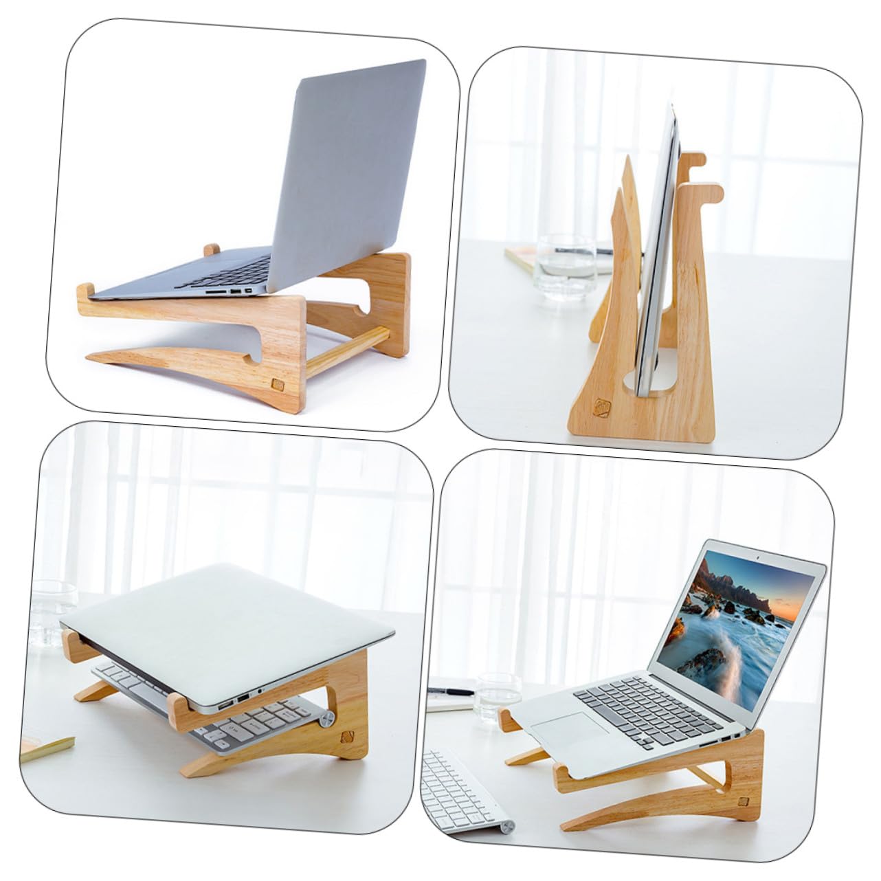 Supporto Laptop in Legno per Rialzo Portatile Ergonomico per Notebook Tablet e Tastiera Stand Smontabile e Salvaspazio e Scrivania