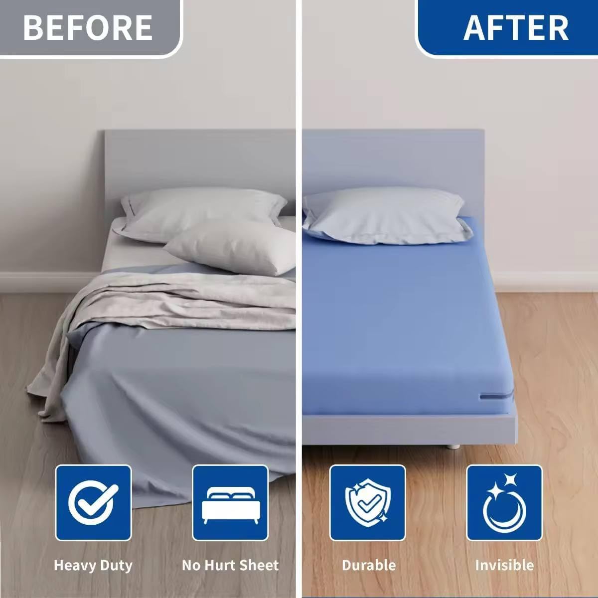 KHAMKARI Universal Bed Sheet Holder with Non-Slip Lock Strips, Bedsheet Tucker Tool for Corners Keep Sheets Firm & Tight Durable Strips for Fit All Mattress Lifter and Tucker, White, 15.2 x 7.2 cm. 4