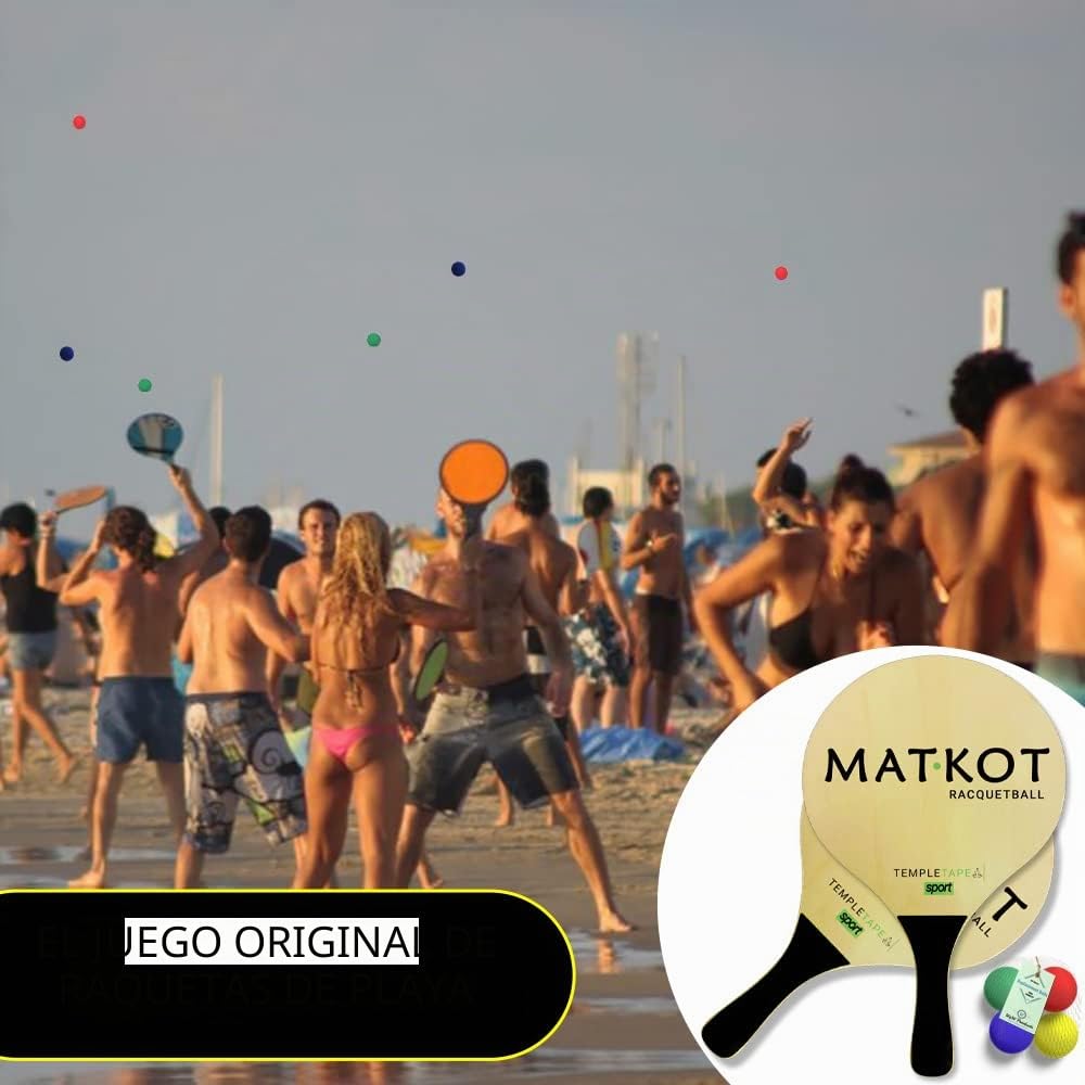 W4W Kadima Beach - Juego de Raqueta de balón de Pala, Paquete Incluye 4 Bolas y 2 paletas