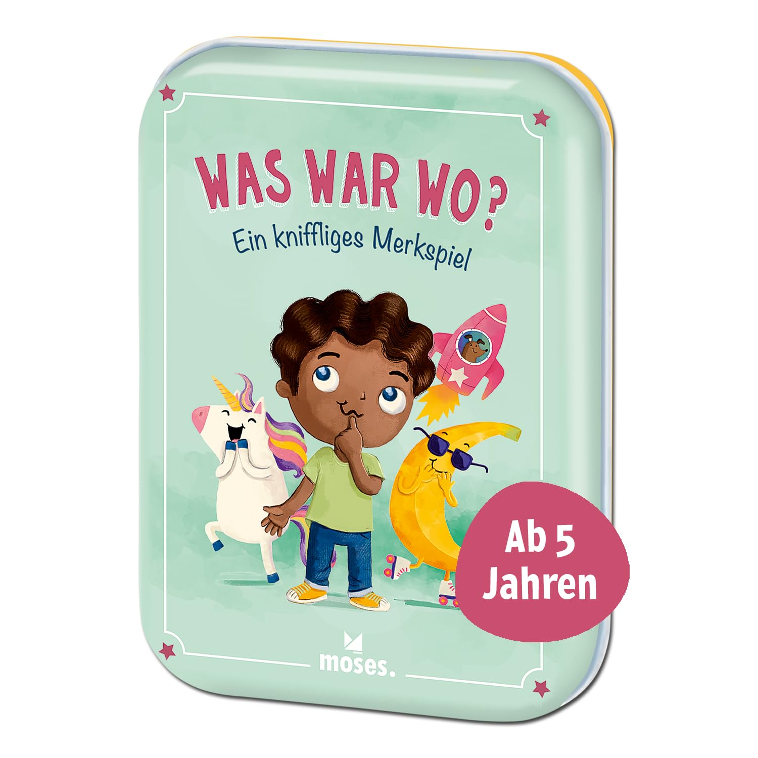 moses.90165 Was war wo? Zeitloses Merkspiel für die ganze Familie, kurzweiliges Kinderspiel lustigen Illustrationen, Reisespiel für Kinder ab 4 Jahren, Brown