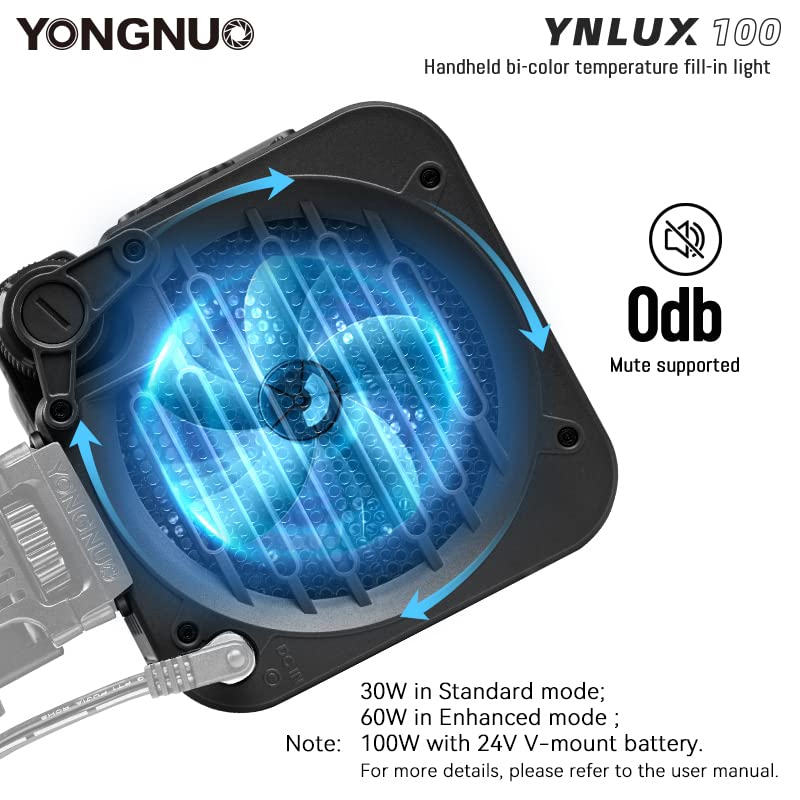 Image of Yongnuo YNLUX100 LED Video Light, with 19V5.26A AC Adapter, Continuous LED Lighting 3200-5600K Bi Color, CRI95+, 12188Lux@1M, 2.4G Wireless Remote Control for Portrait, Outdoor Shooing, YouTube