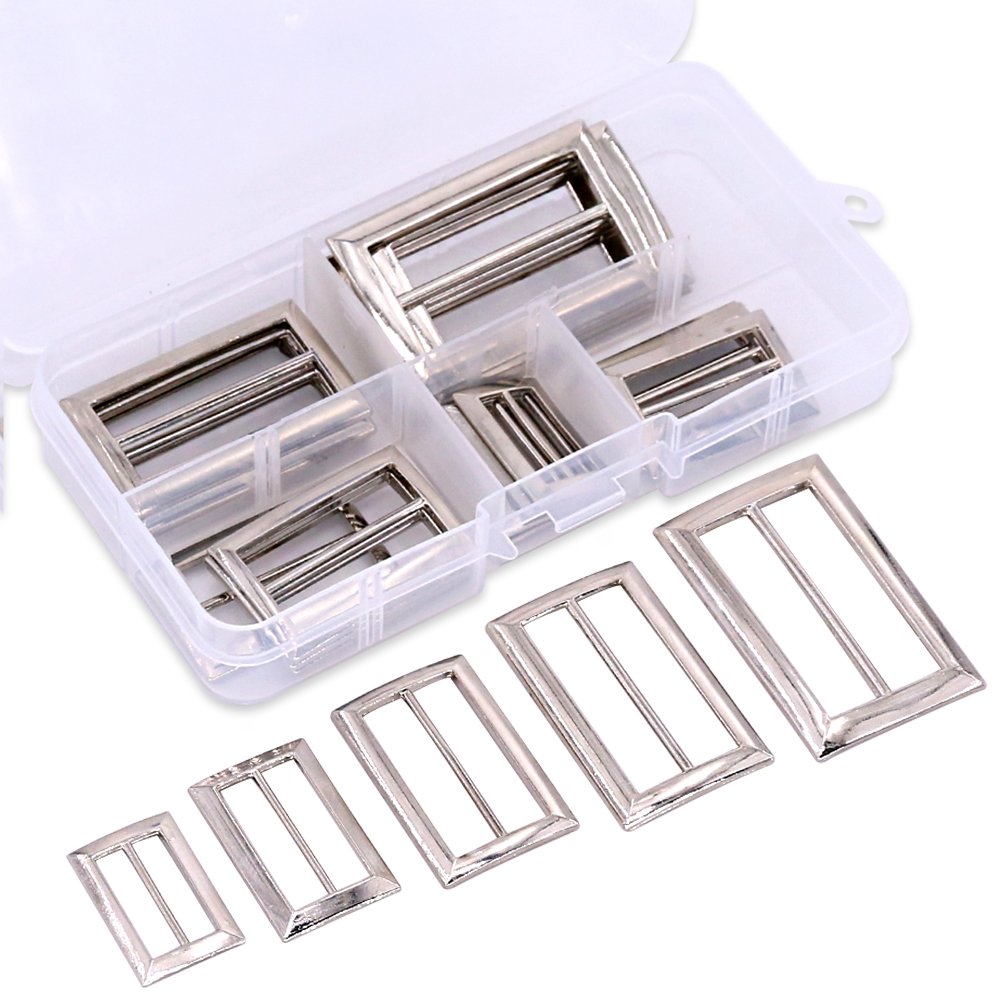 Swpeet 25 Pièces Combinaison Métal Tri - Glide Slide Boucle Kit, Tri - Glide Slide Avec Anneau Carré Coulissant Régulateur Boucl