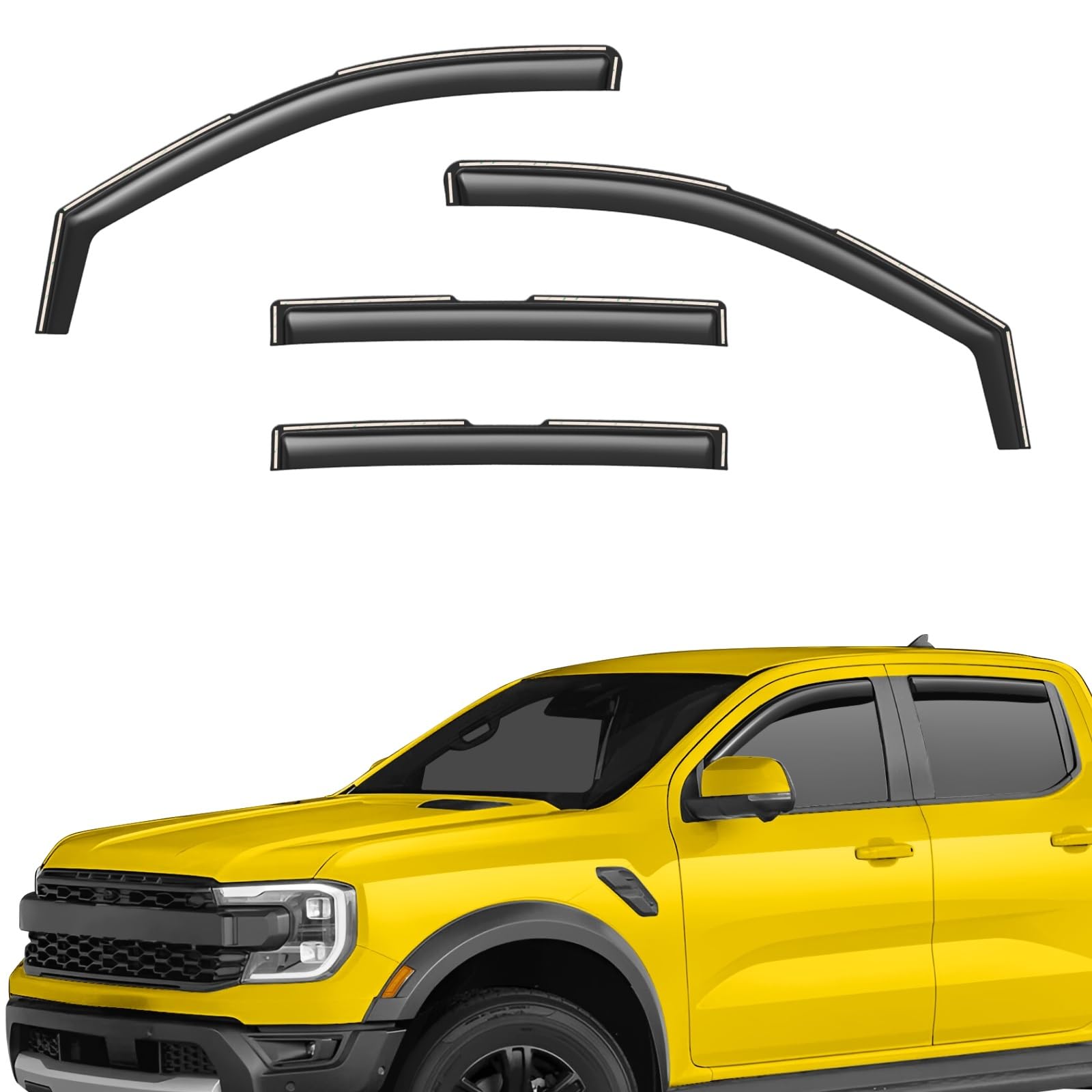 Extra Durable Window Deflectors in-Channel Window Visors Rain Guards Fit for Ford Ranger 2024-2025 SuperCrew, Sun Visors, Wind Vent for Shades, Exterior Car Accessories - 4pcs. AG0748