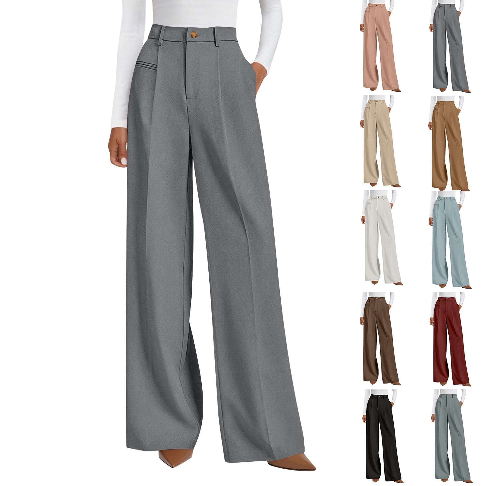 Palazzo Pants for Women Dressy High Waisted Wide Leg Dress Pants Business Casual Trousers Office Lounge Slacks