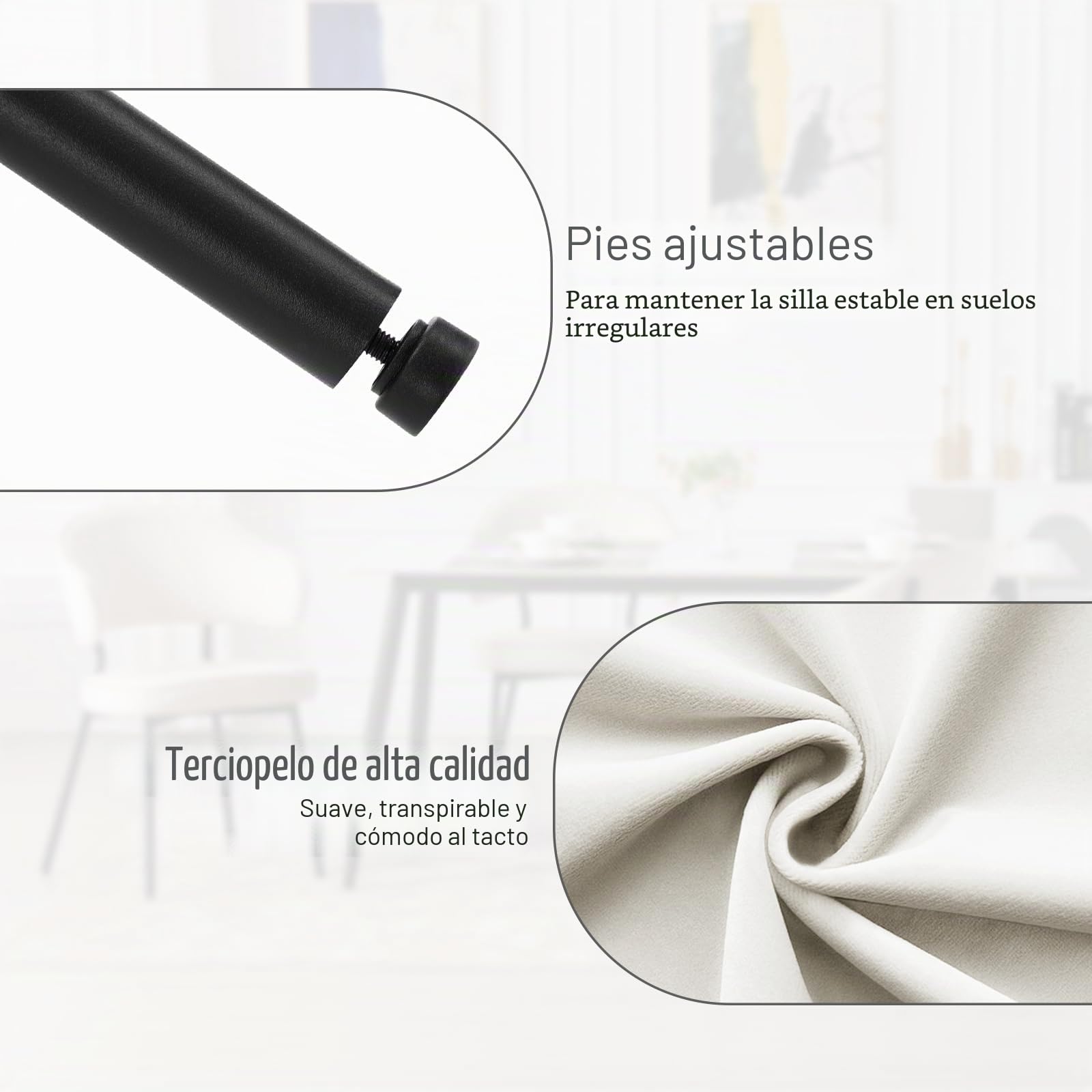 WOLTU Silla de Comedor,Terciopelo, Blanco | Ergonomica con Respaldo y Brazos para Salón y Dormitorio,Patas de Metal