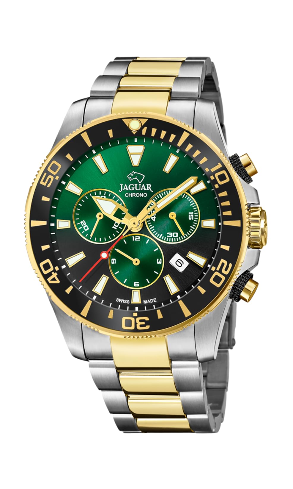 New Jaguar Men's Swiss Quartz Chronograph Watch - Model J862/5, Two-Tone Stainless Steel, Dial Green
